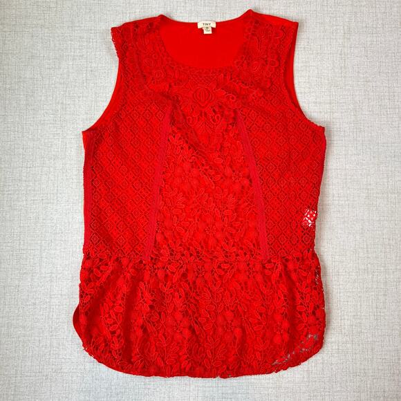 Tiny by Anthropologie Red Gardenia Lace Top Feminine Women's M - Picture 2 of 8